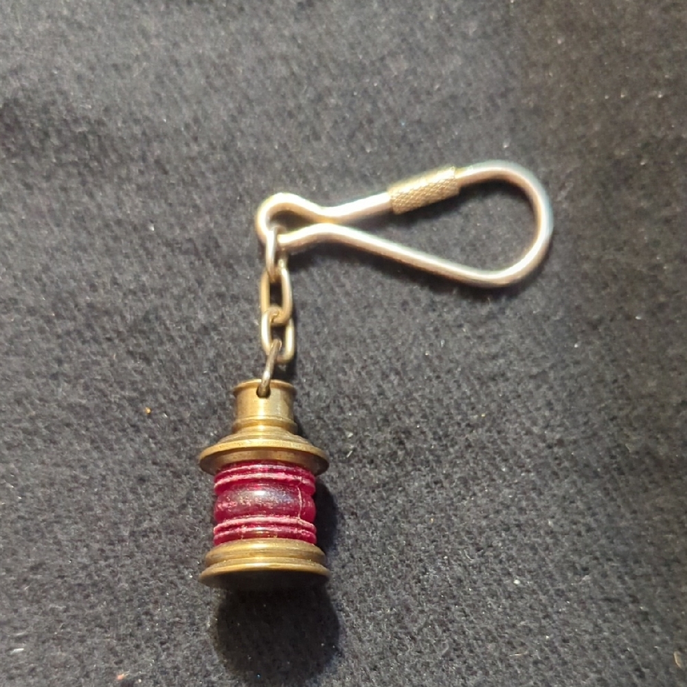 Vintage Brass Red Port Lantern Keychain - Nautical Boat